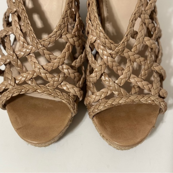 Prada Red Label Taupe/Tan Braided Leather Wedge Sandals EUC - Picture 4 of 13